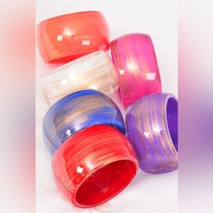 26567 ❤️ Six Pack Acrylic Wide Hinge Brush Stroked Bangle Bracelet Wholesale Lot
